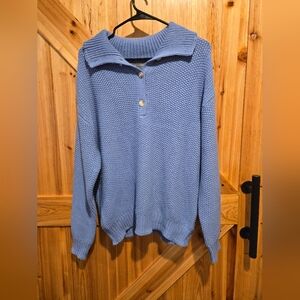 Womens Blue Hudson Gray Cable Knit Sweater Large